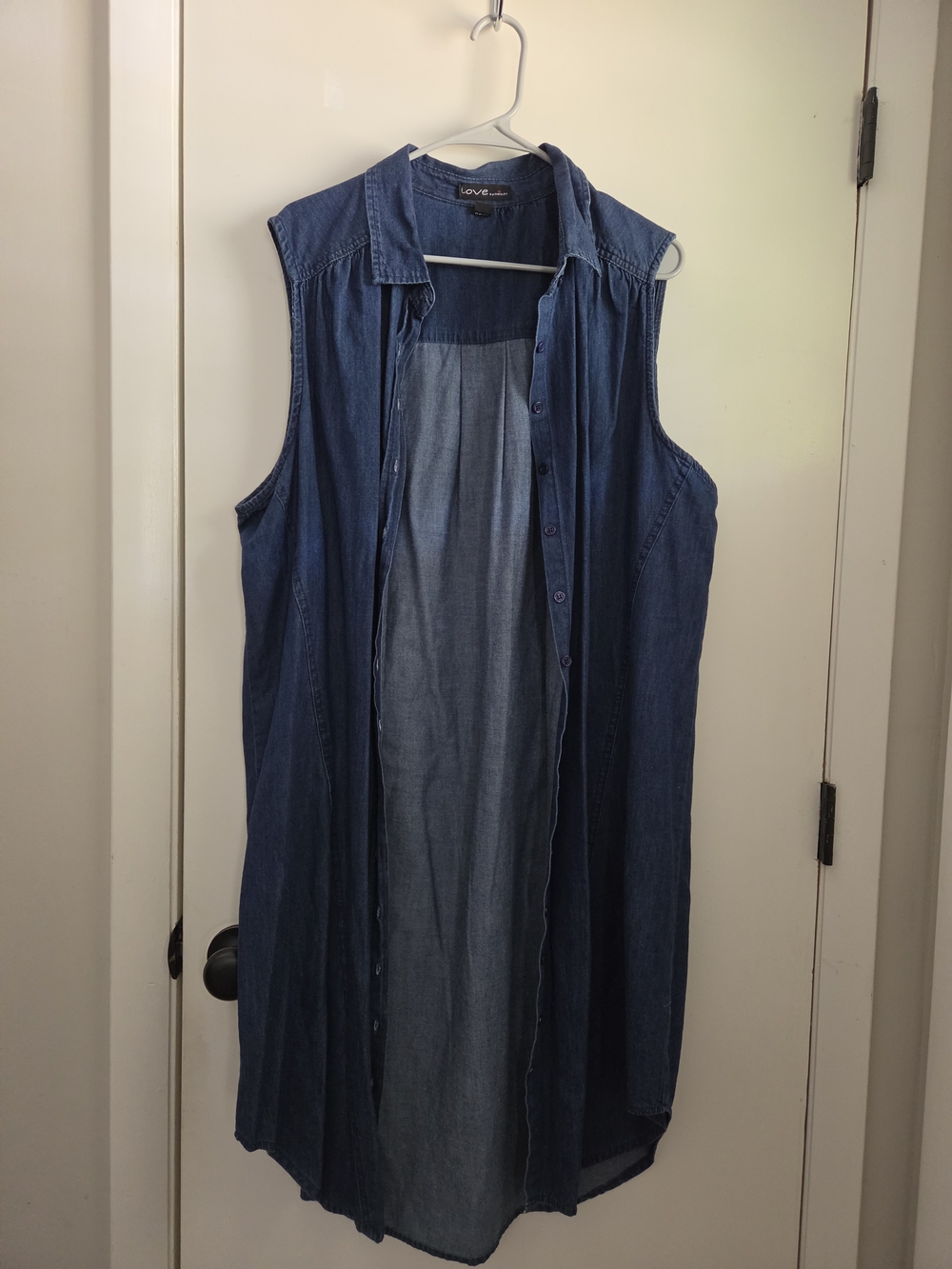 Love Denim Sleeveless Button-Front Shirt Dress - Blue